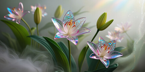 Fototapeta premium beautiful light spectrum lily flowers, flower pattern, lily flower background, created by Generative AI