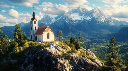  Panorama of Johannesberg Chapel and Traunstein Mountain with Scenic View