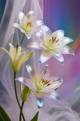 Fototapeta premium beautiful light spectrum lily flowers, flower pattern, lily flower background, created by Generative AI
