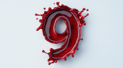 Red splashes of wine or juice form number 9, creating vibrant and dynamic visual. This artistic representation captures attention and evokes sense of excitement