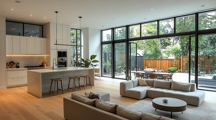 A beautifully decorated living room and dining area