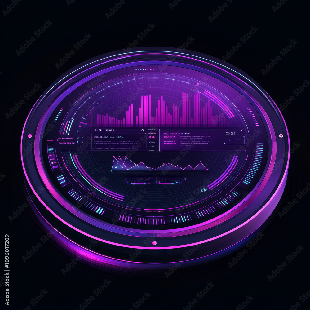 Poster a hud circle hologram designed for ui, ux, and gui presentations, featuring a sci-fi dashboard with 