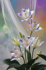 Fototapeta premium beautiful light spectrum lily flowers, flower pattern, lily flower background, created by Generative AI