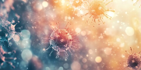 Close up view highlighting virus cells or bacteria against a light background, showcasing the intricate details of virus cells or bacteria in a scientific context for educational purposes.