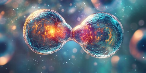 Photo depicting two living dividing cells in anaphase, showcasing the dynamic process of cell division and the significance of anaphase in cellular biology. Anaphase captures essential biological