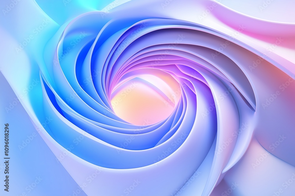 Poster a minimalist sci-fi wormhole with swirling gradients in white and blue.