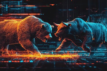 Digital Illustration of Bull and Bear Confrontation