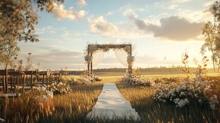 Photos of Beautiful Wedding Decoration in the Field in the Open Air