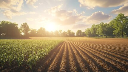 Picturesque Sown Fields 8K Realistic Lighting Highly Detailed