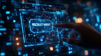 Digital technology and online job search concept with a human touch on a virtual screen or interface. recruitment in screen