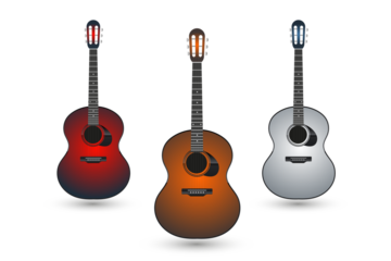 Three guitars Classic vector-illustration on isolated background. set of three modern dark blue surface guitars acoustric icon on light blue background design