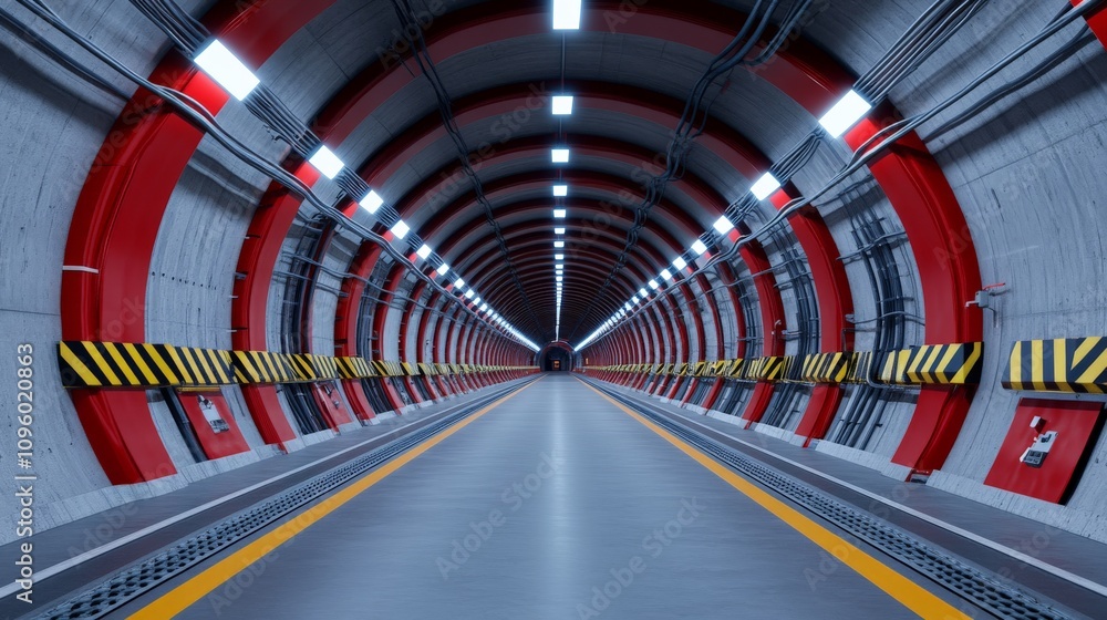Aufkleber futuristic tunnel: a mysterious and alluring tunnel with a sleek, futuristic design, illuminated by 