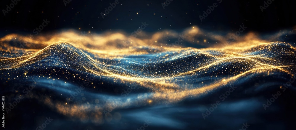 Wall mural abstract shimmering waves of golden light and dark blue colors creating a mesmerizing ocean-like tex