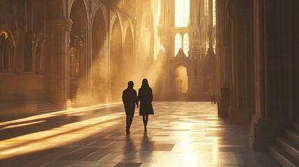  Romantic Couple Exploring the Majestic Interior of a Famous Landmark