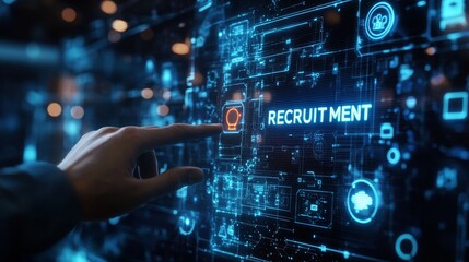 Digital technology and online job search concept with a human touch on a virtual screen or interface. recruitment in screen