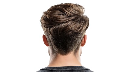 Naklejka premium A stylish view of a man's haircut from the back, showcasing textured layers and a modern, polished finish.
