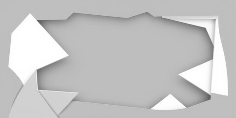 Geometric shapes with sharp edges cut out to create a stylized composition on the grey background, cutting edge design, geometric shapes, geometric patterns
