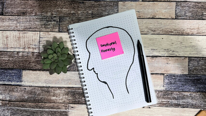 Concept of Emotional Honesty write on sticky notes isolated on Wooden Table.