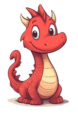 Adorable Red Dragon Cartoon:  A charming and friendly red dragon cartoon with big eyes and a happy smile, perfect for children's books, illustrations, or branding.  