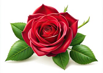 Naklejka premium Single Red Rose Vector Illustration on White Background, Perfect for Floral Designs, Invitations, and Graphic Art, Symbol of Love and Beauty, Elegant Floral Decor, Isolated Image
