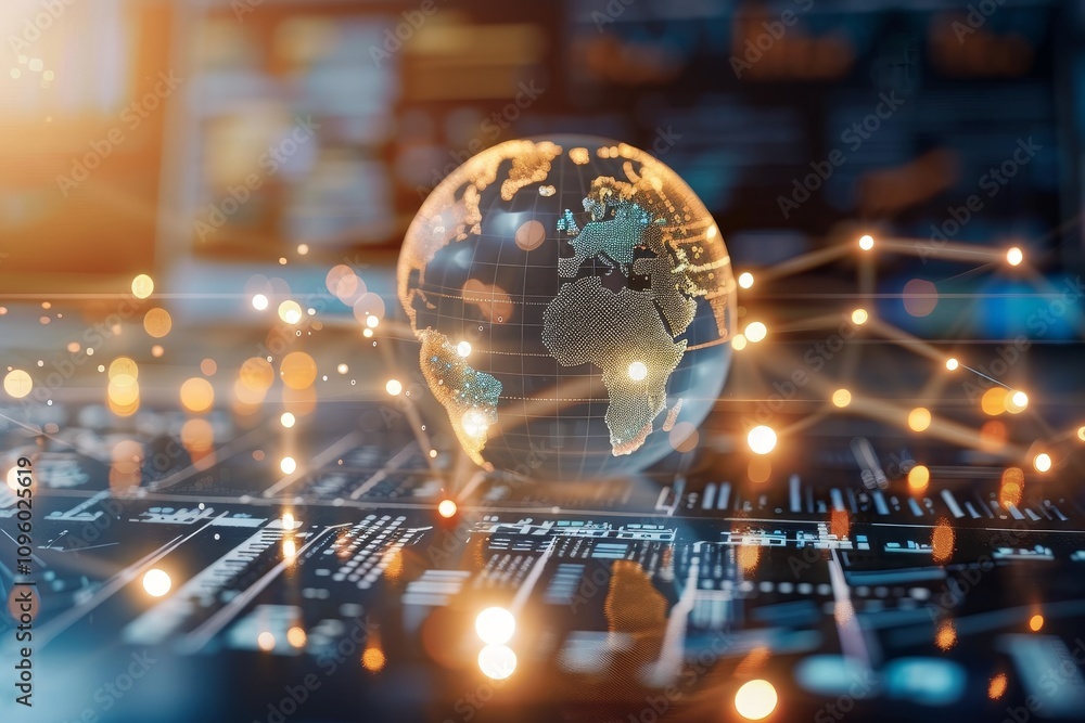 Poster a visual representation of a global business network interconnected through technology, symbolizing 