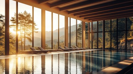 Fototapeta premium Beautiful Indoor Swimming Pool with Sun Loungers