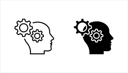 Human head with gear icon set. line concept of brainstorming process vector illustration on white background