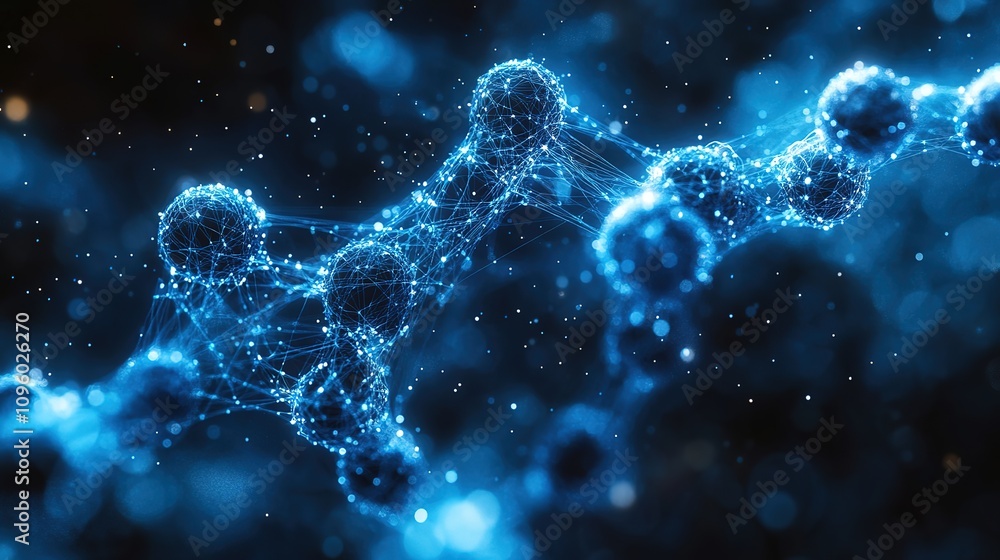 Poster abstract illustration featuring plexus blue geometrical shapes, representing connection and web conc