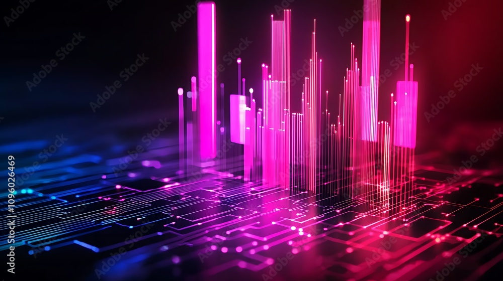 Poster abstract digital background with colorful light bars representing data growth, technology, and conne