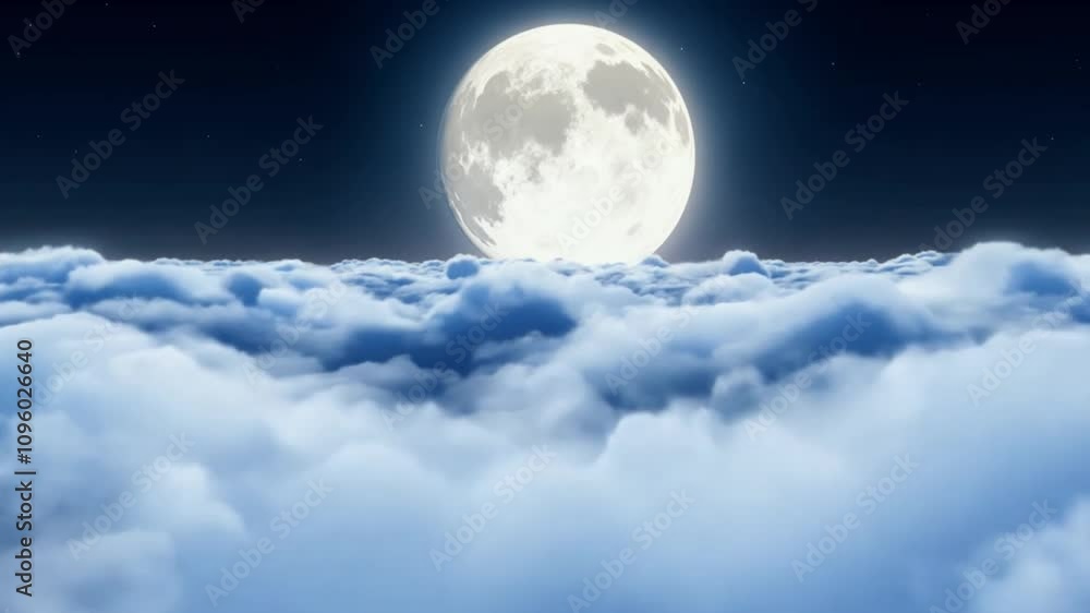 Poster the full moon bathes fluffy clouds in soft light, creating a tranquil atmosphere on a clear night. t