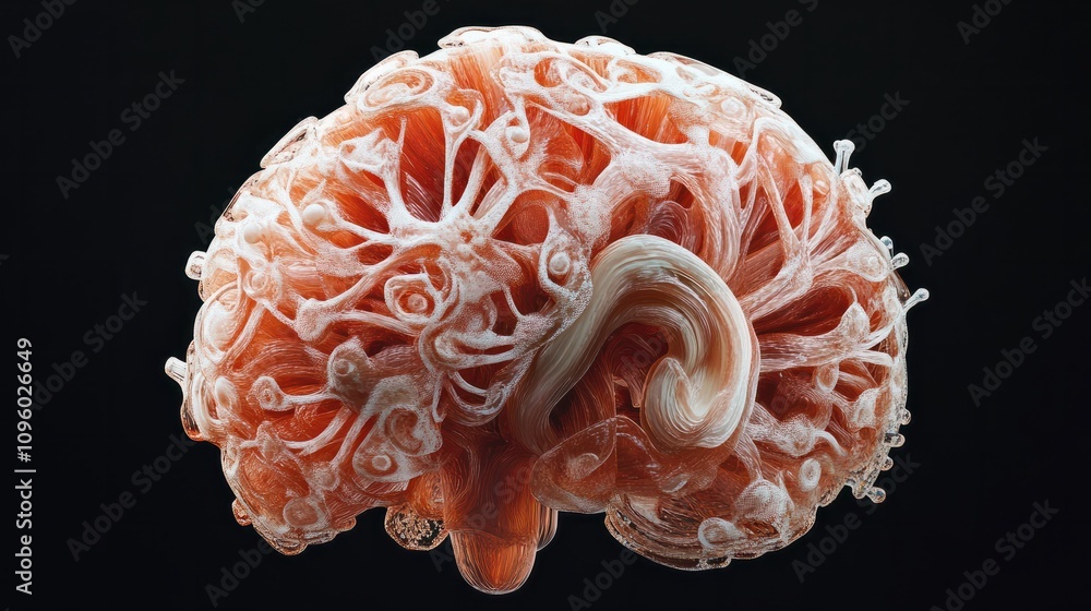 Poster a computer generated image showcasing the intricate details of a human brain, ai brain interface wit