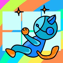 fantasy illustration of a cat in an astronaut suit as an icon or design element