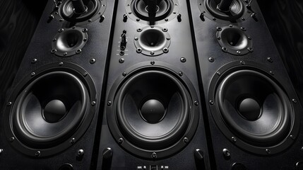 A powerful audio system. Array of speakers close up