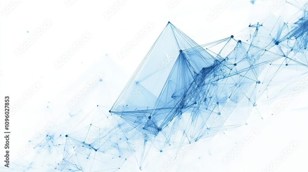 Poster abstract illustration featuring plexus blue geometrical shapes, representing connection and web conc