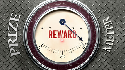Reward and Prize that is hitting a full scale, showing a very high level of reward, overload of it, too much of it. Maximum value, off the charts.  ,3d illustration