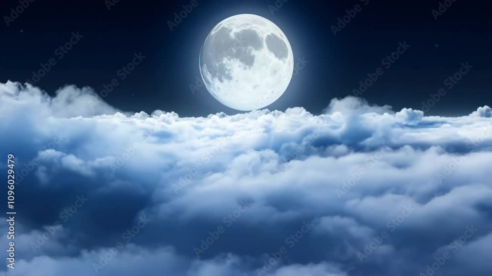 Poster the bright full moon hangs majestically above a thick layer of clouds, casting a soft glow that enha