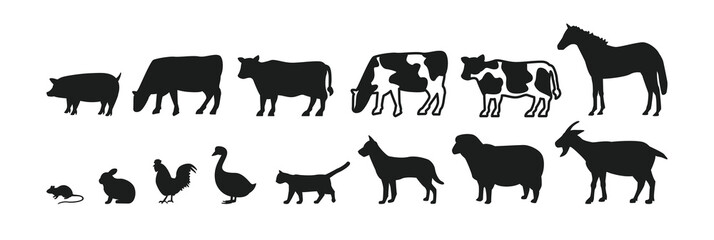 Farm Animals Black and White Icon Set