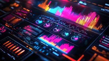Obraz premium Vibrant digital dashboard with data visualization