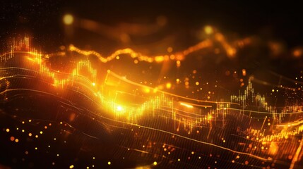 Abstract financial data visualization with glowing yellow lines and numbers.
