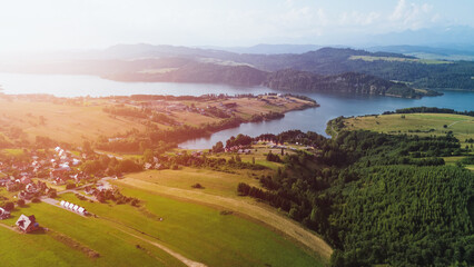Beautiful aerial panorama of Lake Czorsztyn