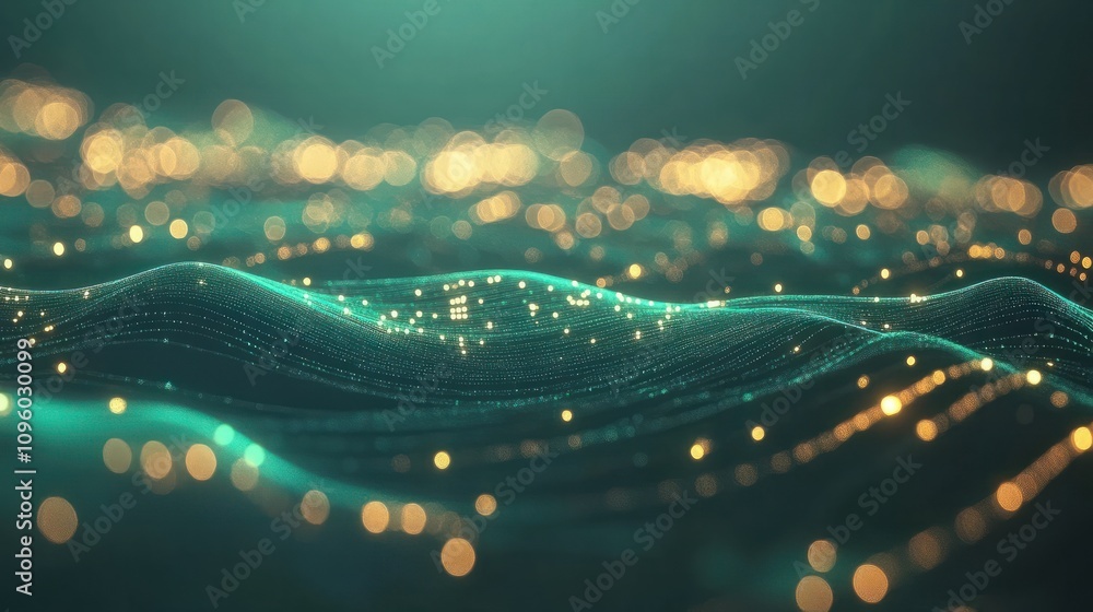 Aufkleber abstract green digital network background with futuristic connections and glowing dots. concept of t