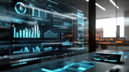 Advanced industry accounting hub with augmented reality trend charts, automated financial systems, and interactive data visualization tables