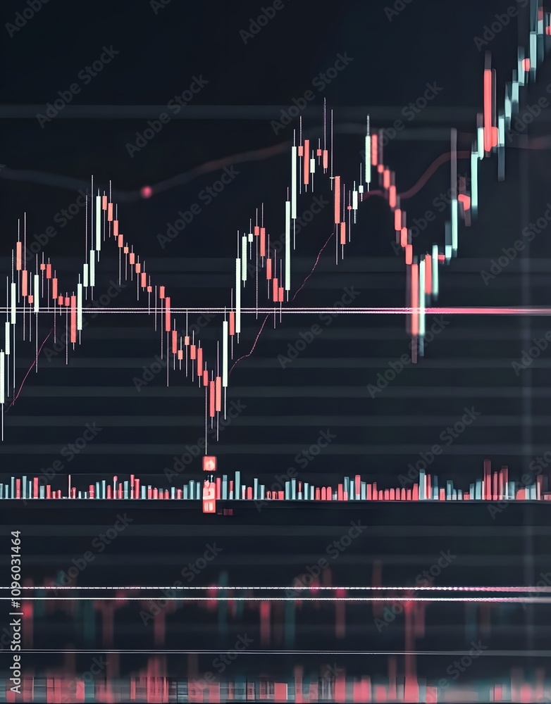 Poster a digital stock market chart displaying price movements and trading volume data.