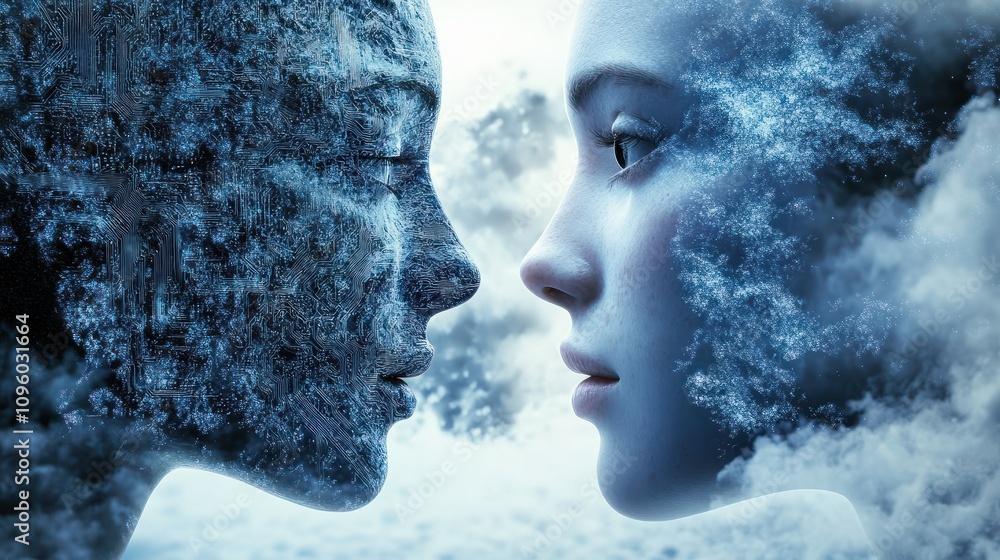 Poster artificial intelligence ai and machine learning, symbolizing the harmonious collaboration between hu