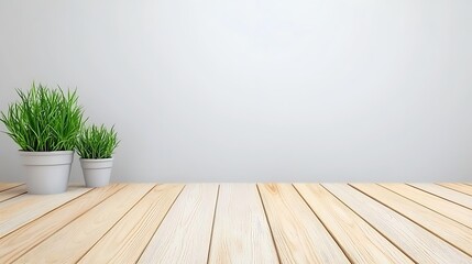 Minimalist Indoor Design Featuring Potted Grass Plants on a Wooden Floor with a Neutral Background for Modern Home Aesthetics and Decoration Inspiration