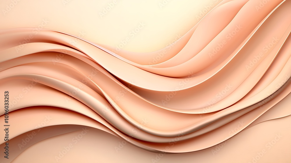 Poster soft flowing textures in warm peach tones creating an elegant and serene abstract background for cre