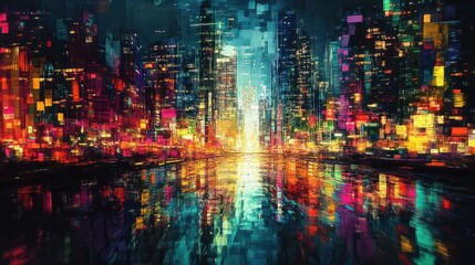 Fototapeta premium colorful art abstract night lights of a modern futuristic cityscape
