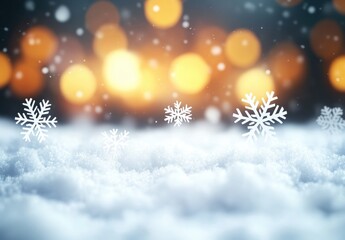 Naklejka premium Beautiful Winter Scene with Soft Snowflakes on Elegant Snowy Ground and Dreamy Bokeh Background Creating a Magical Atmosphere for Holiday and Seasonal Themes