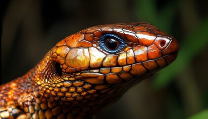 Fototapeta premium Close-up of a vibrant, textured lizard showcasing its intricate scales and striking colors.