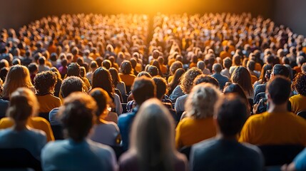 Obraz premium A Diverse Audience Immersed in an Engaging Open-Air Event Amidst a Golden Evening Glow. Creative Economy Concept